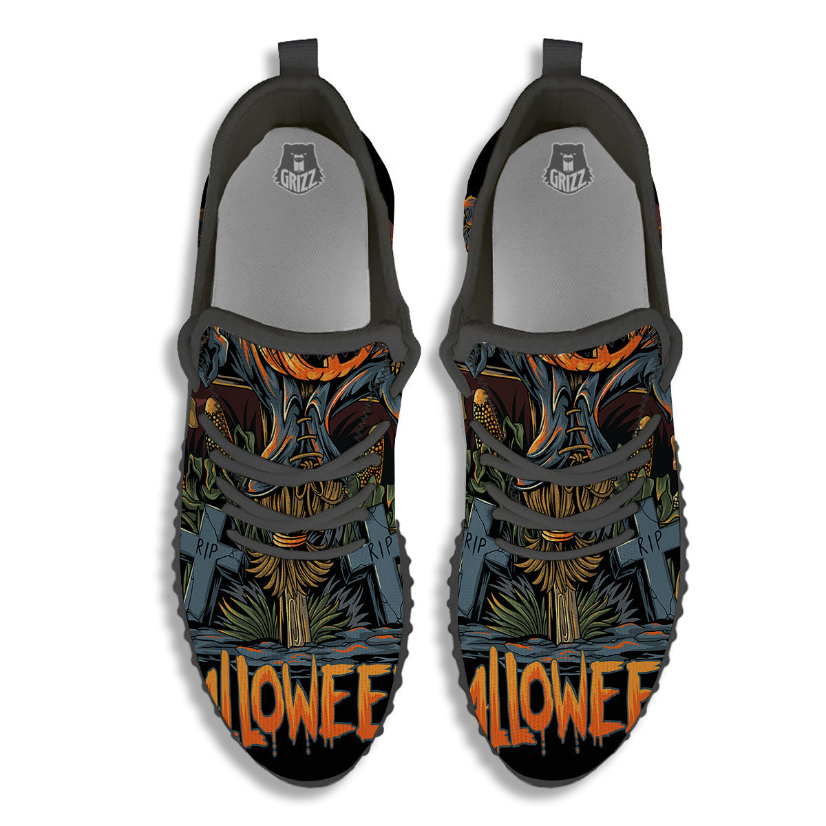 Halloween Scarecrow Print Black Walking Shoes-grizzshop