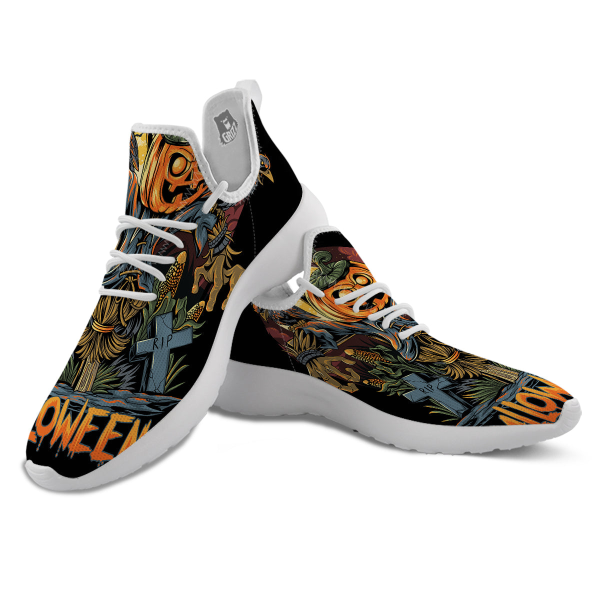 Halloween Scarecrow Print White Athletic Shoes-grizzshop