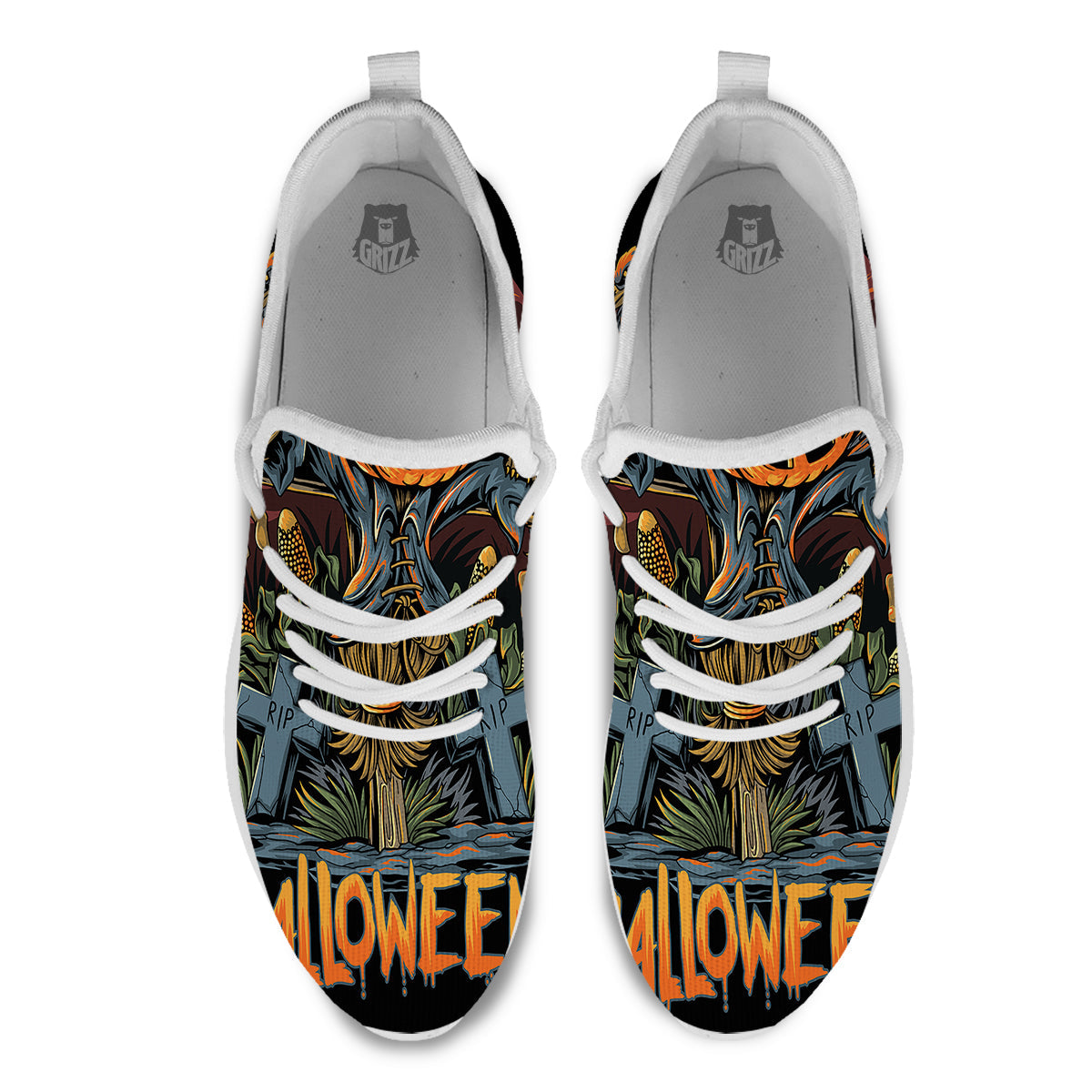 Halloween Scarecrow Print White Athletic Shoes-grizzshop