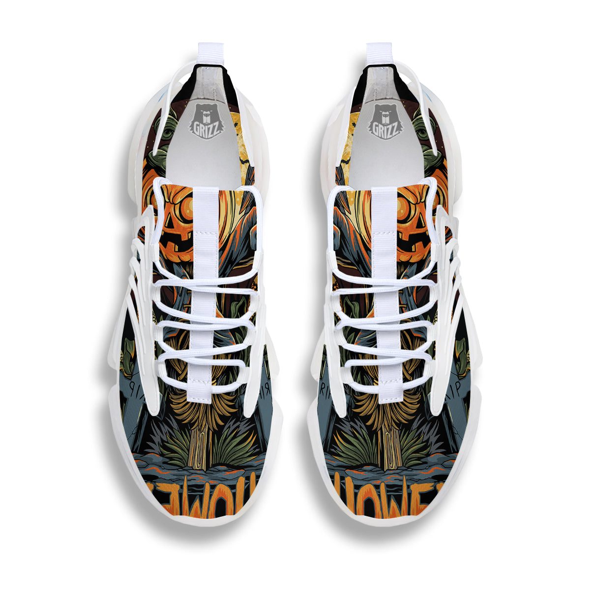 Halloween Scarecrow Print White Gym Shoes-grizzshop