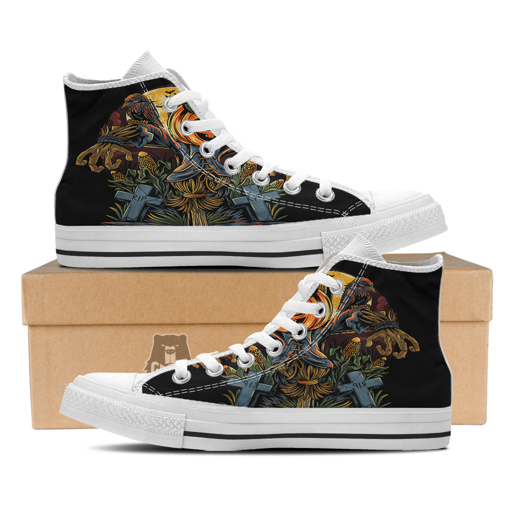 Halloween Scarecrow Print White High Top Shoes-grizzshop