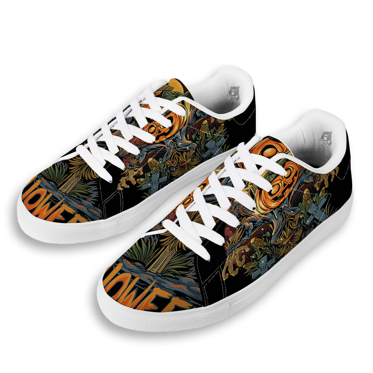 Halloween Scarecrow Print White Low Top Sneakers-grizzshop