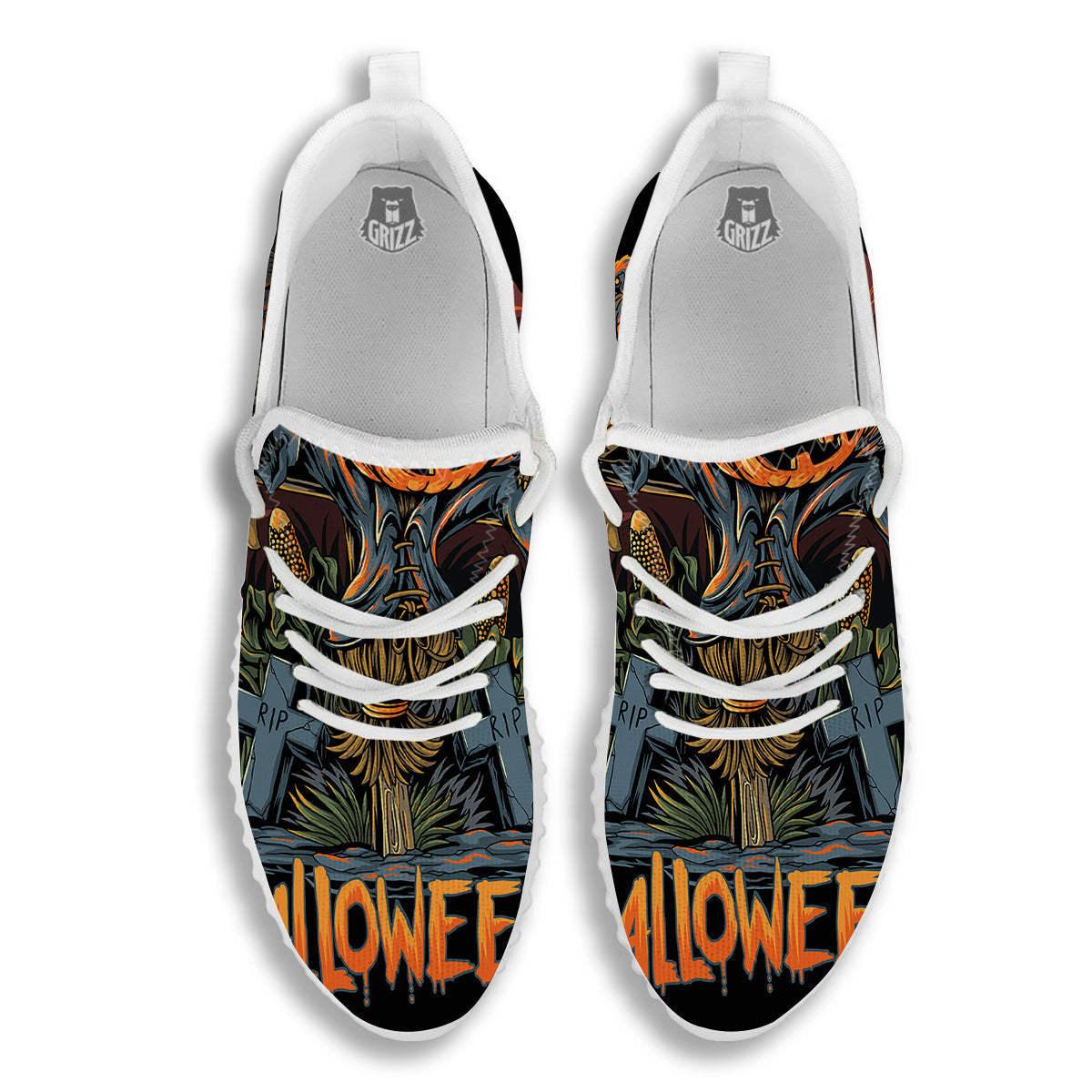 Halloween Scarecrow Print White Walking Shoes-grizzshop