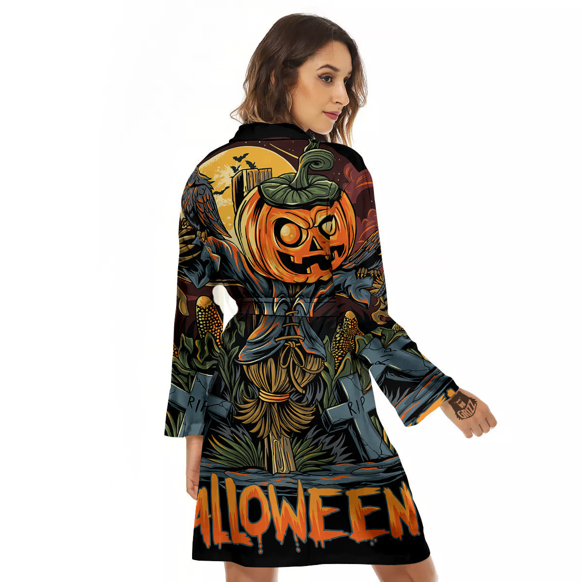 Halloween Scarecrow Print Women's Robe-grizzshop
