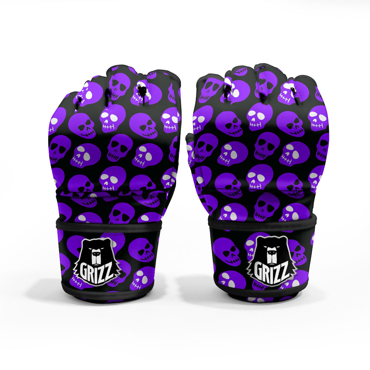 Halloween Skull Black And Purple Print MMA Gloves-grizzshop