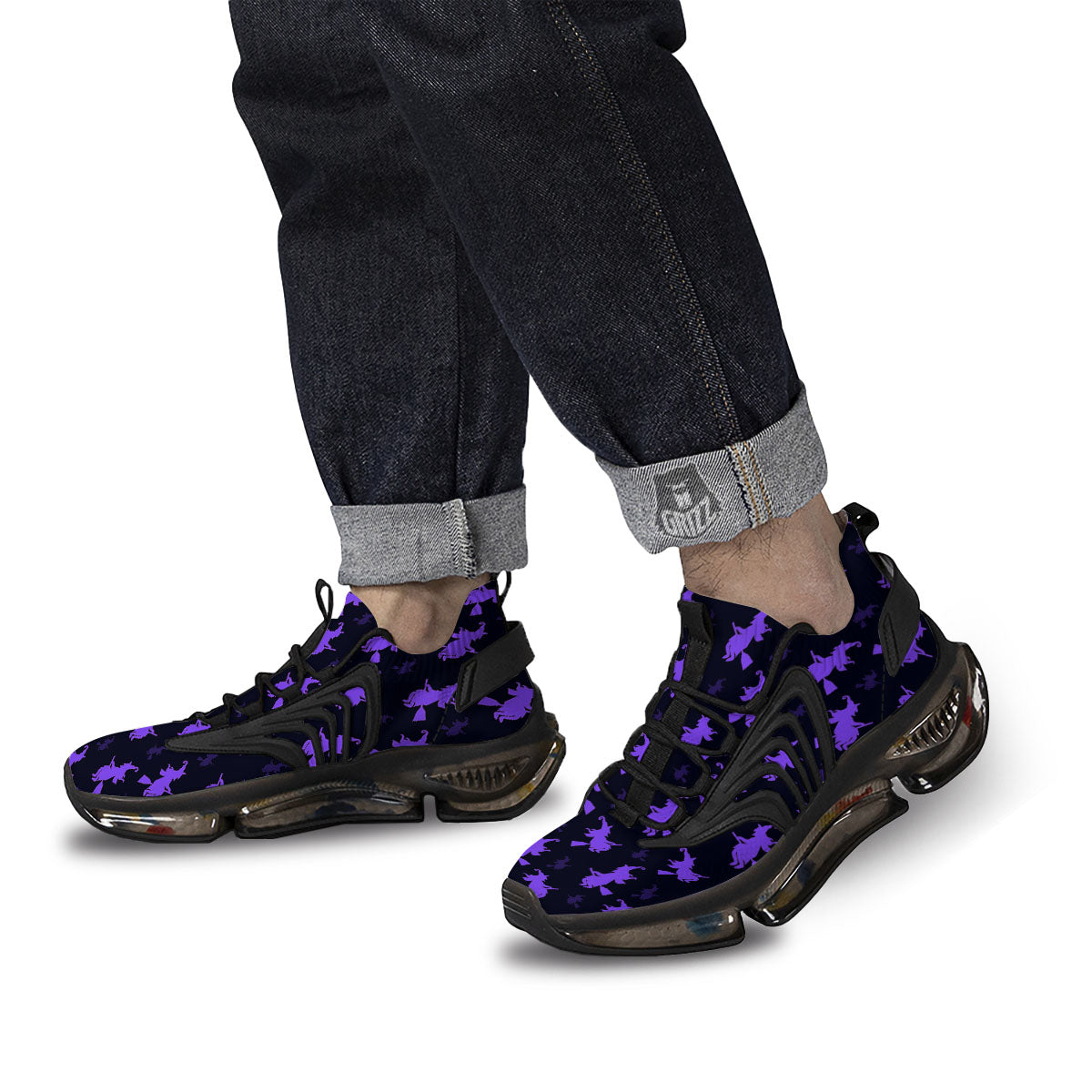 Halloween Witch Purple Print Pattern Black Gym Shoes-grizzshop