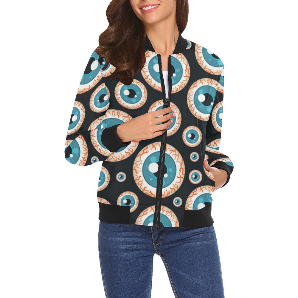 Halloween Zombie Eyes Pattern Print Women Casual Bomber Jacket-grizzshop