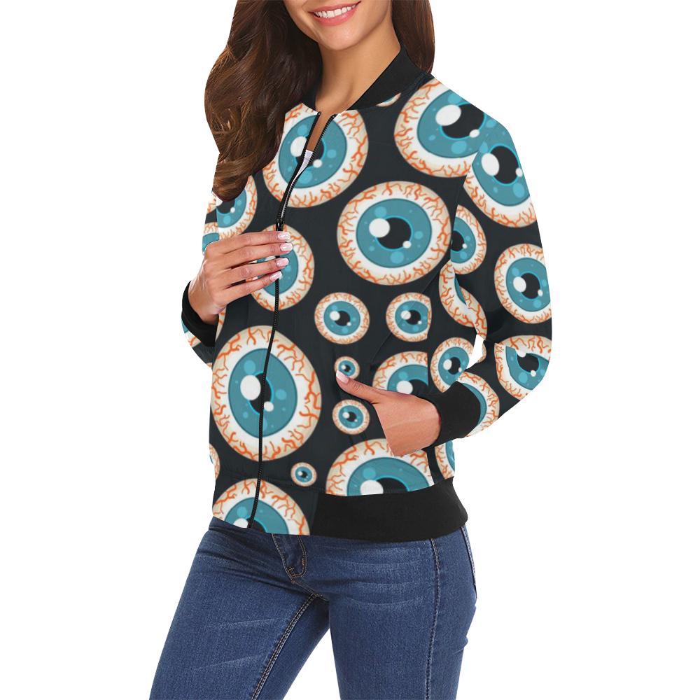 Halloween Zombie Eyes Pattern Print Women Casual Bomber Jacket-grizzshop