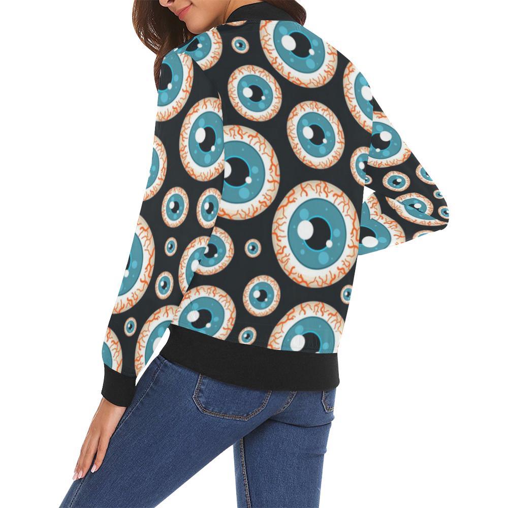 Halloween Zombie Eyes Pattern Print Women Casual Bomber Jacket-grizzshop