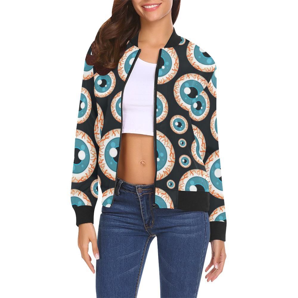 Halloween Zombie Eyes Pattern Print Women Casual Bomber Jacket-grizzshop