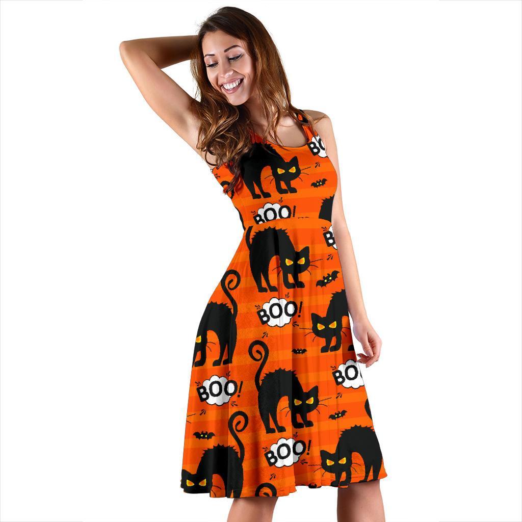 Halloween Black Cat Pattern Print Dress-grizzshop