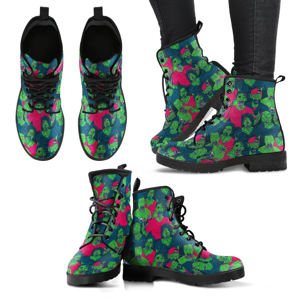 Halloween Zombie Pattern Print Men Women Leather Boots-grizzshop