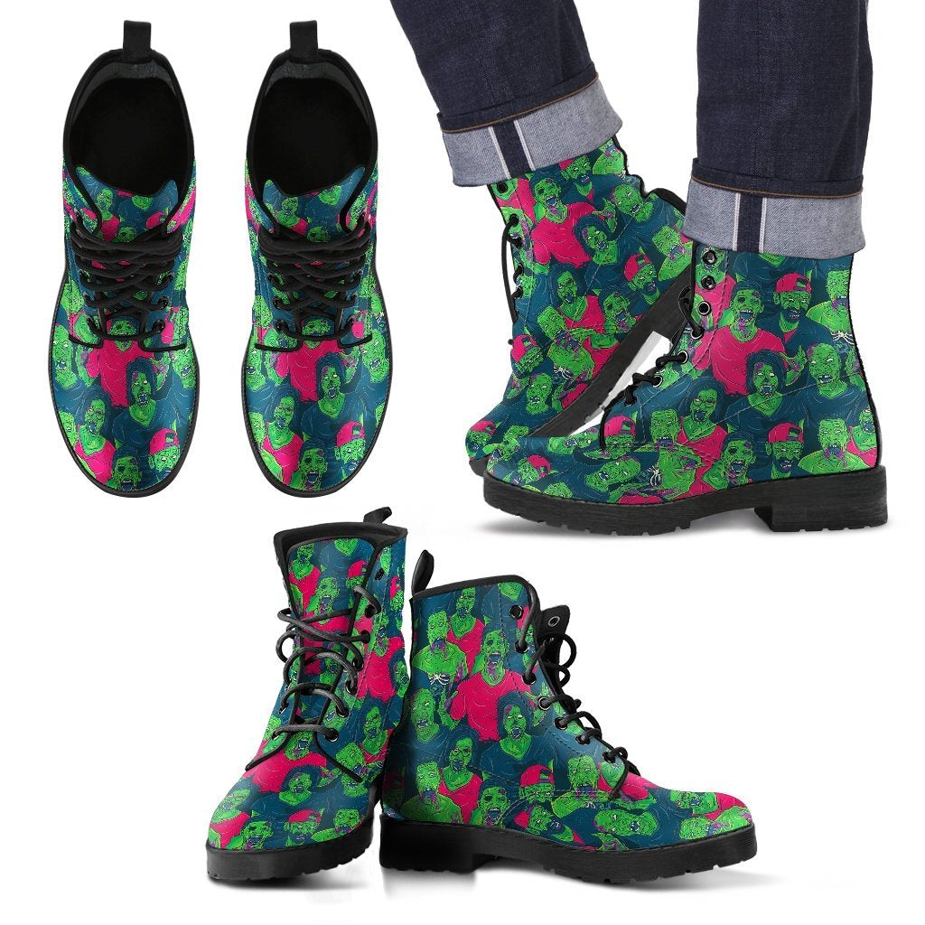 Halloween Zombie Pattern Print Men Women Leather Boots-grizzshop