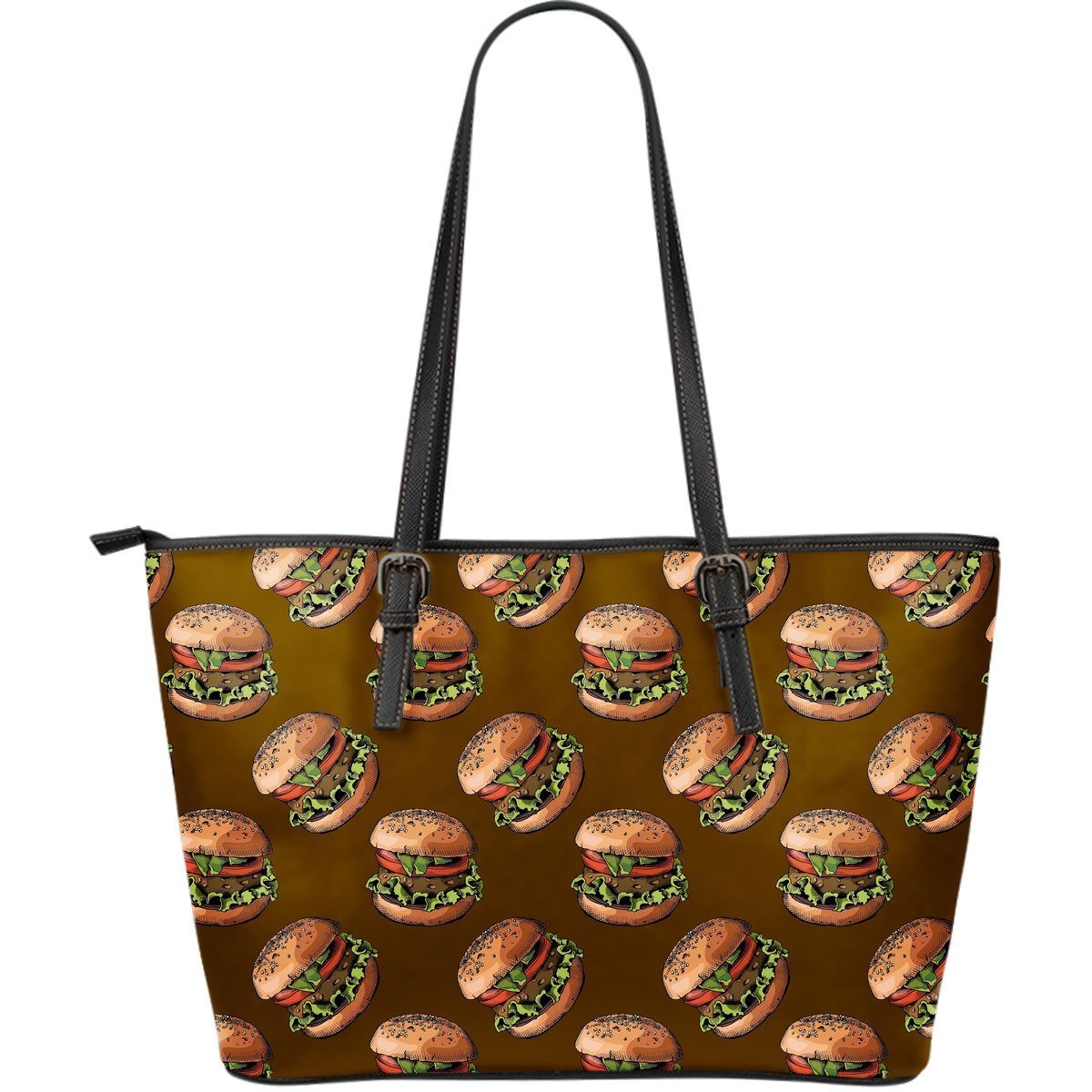 Hamburger Brown Pattern Print Leather Tote Bag-grizzshop