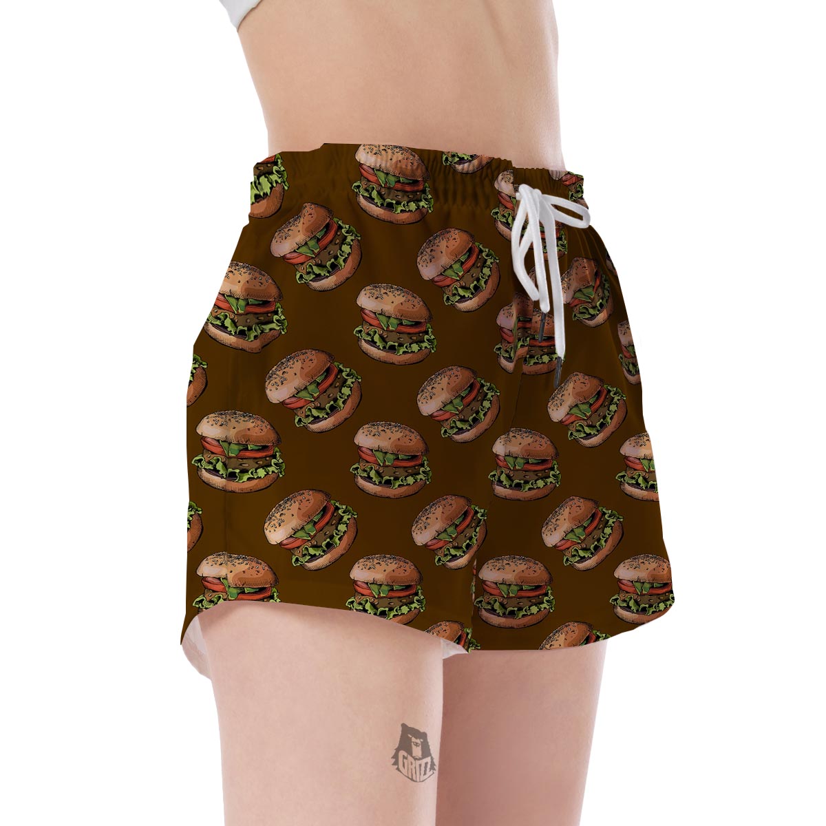 Hamburger Brown Pattern Print Women's Shorts-grizzshop
