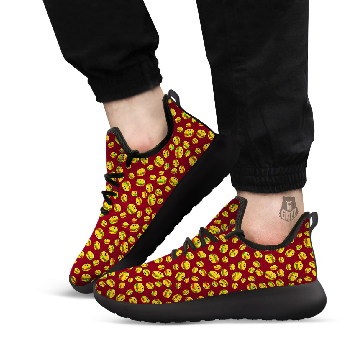 Hamburger Cute Print Pattern Black Athletic Shoes-grizzshop