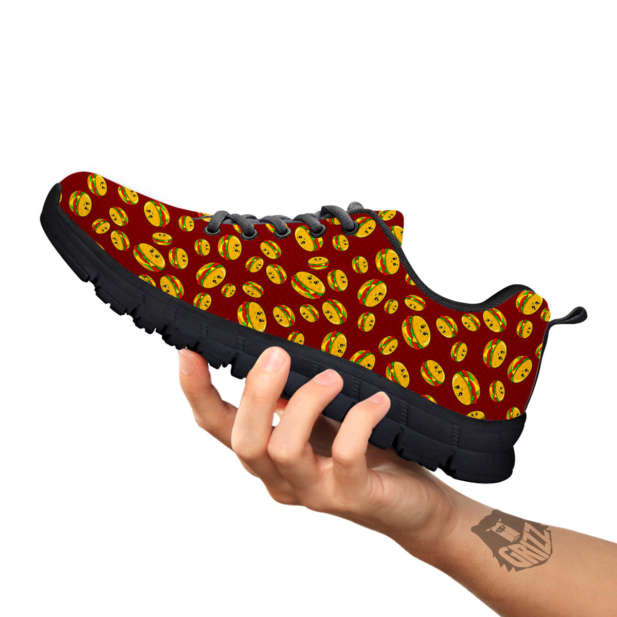 Hamburger Cute Print Pattern Black Sneaker-grizzshop