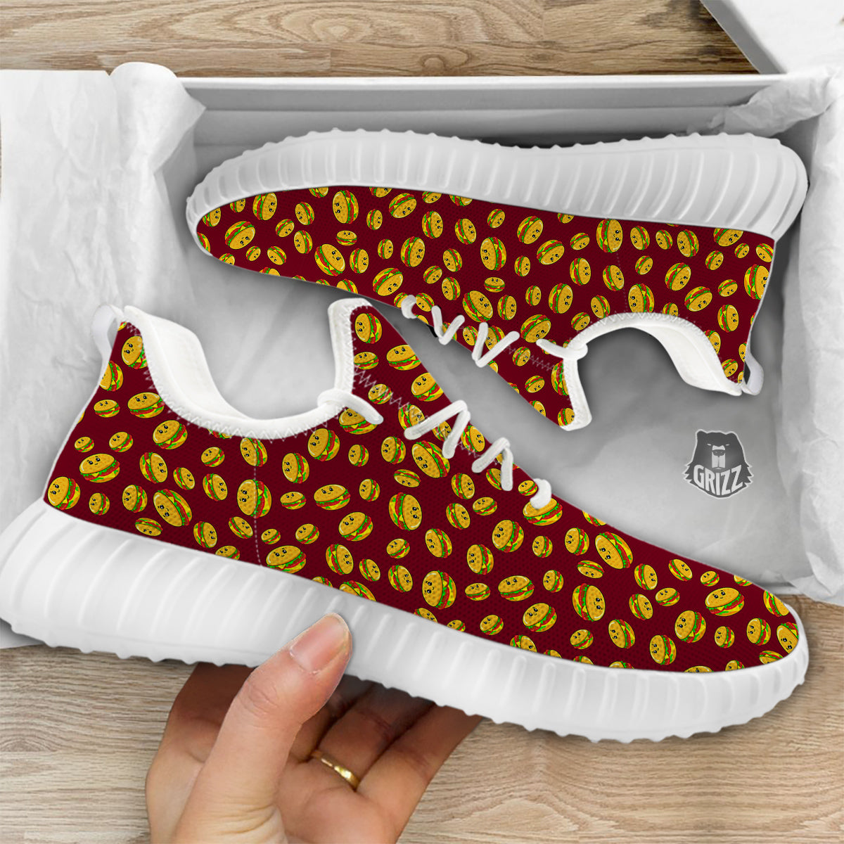Hamburger Cute Print Pattern White Walking Shoes-grizzshop