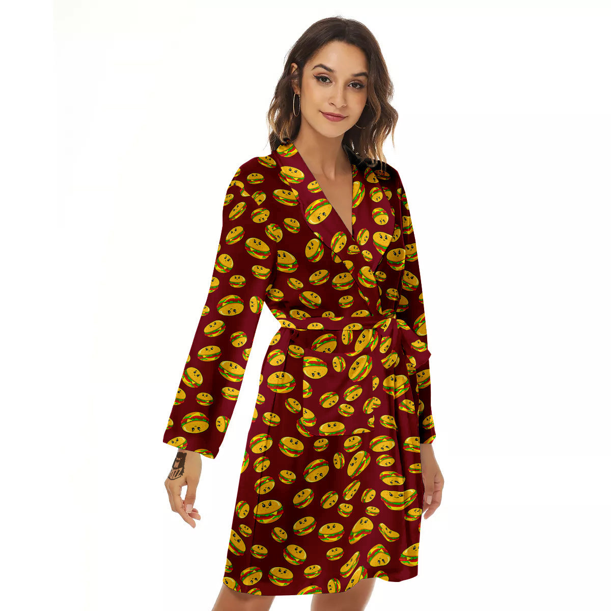 Hamburger Cute Print Pattern Women's Robe-grizzshop