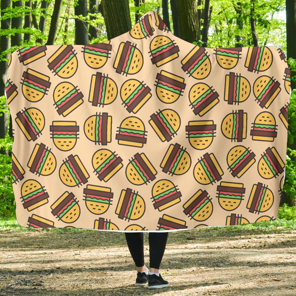 Hamburger Pattern Print Hooded Blanket-grizzshop