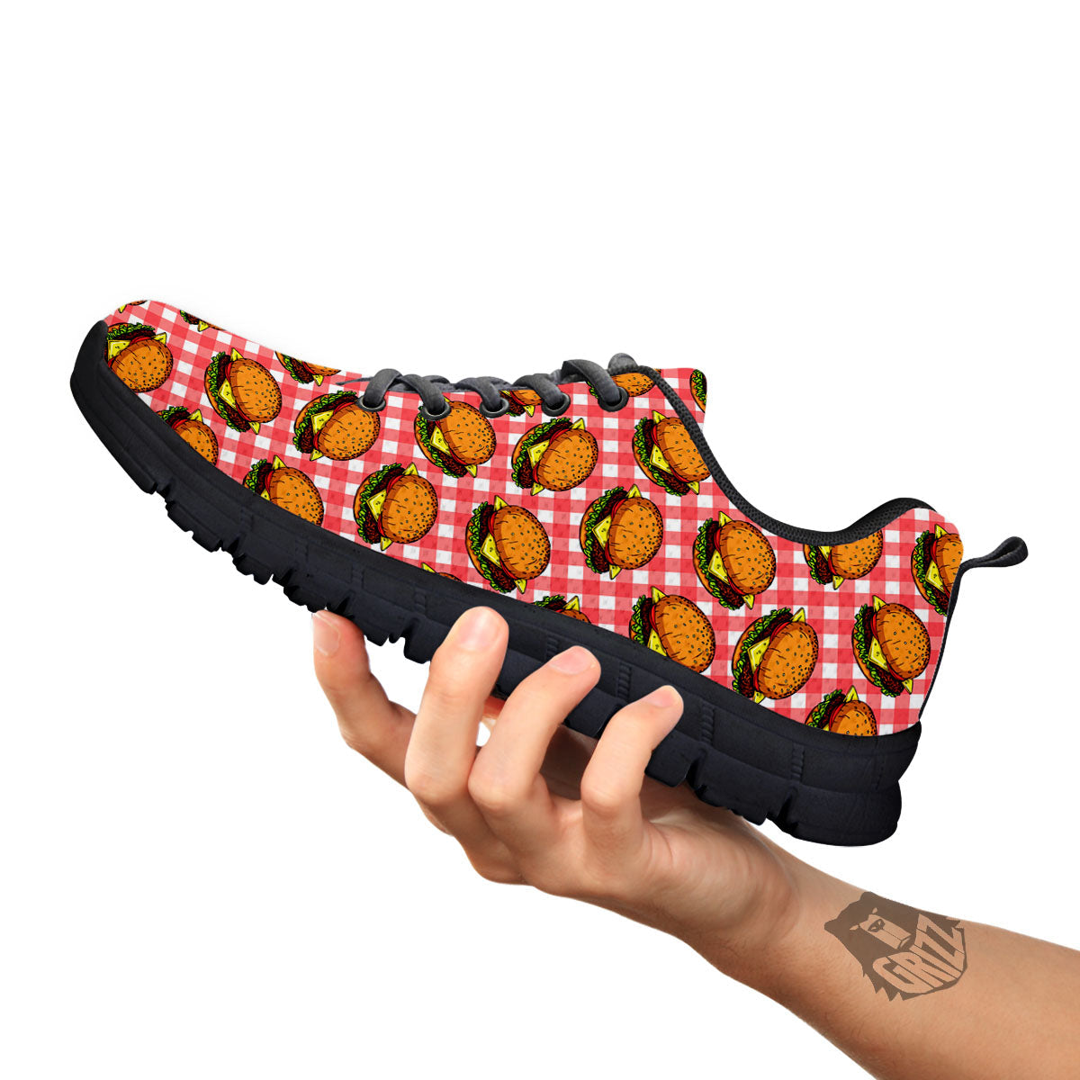 Hamburger Plaid Print Pattern Black Sneaker-grizzshop