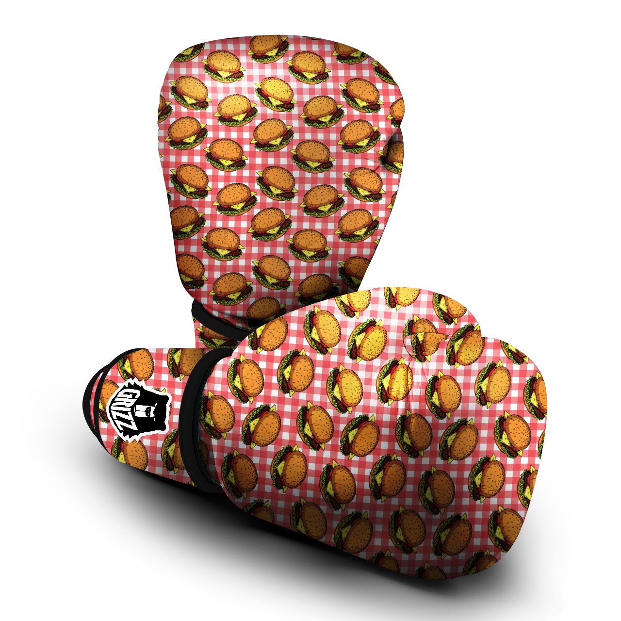 Hamburger Plaid Print Pattern Boxing Gloves-grizzshop