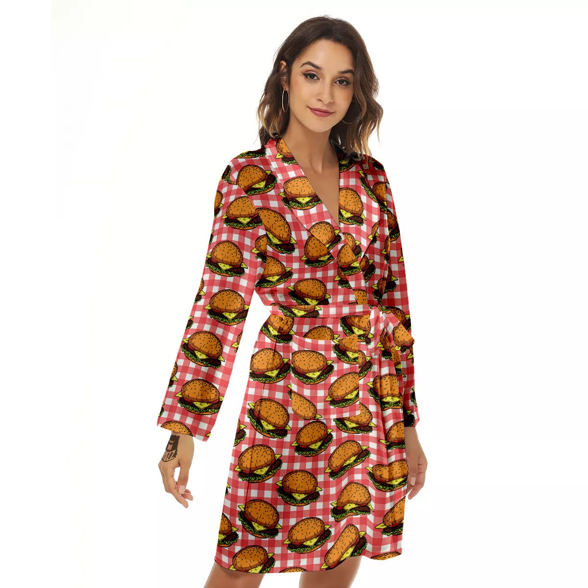 Hamburger Plaid Print Pattern Women's Robe-grizzshop