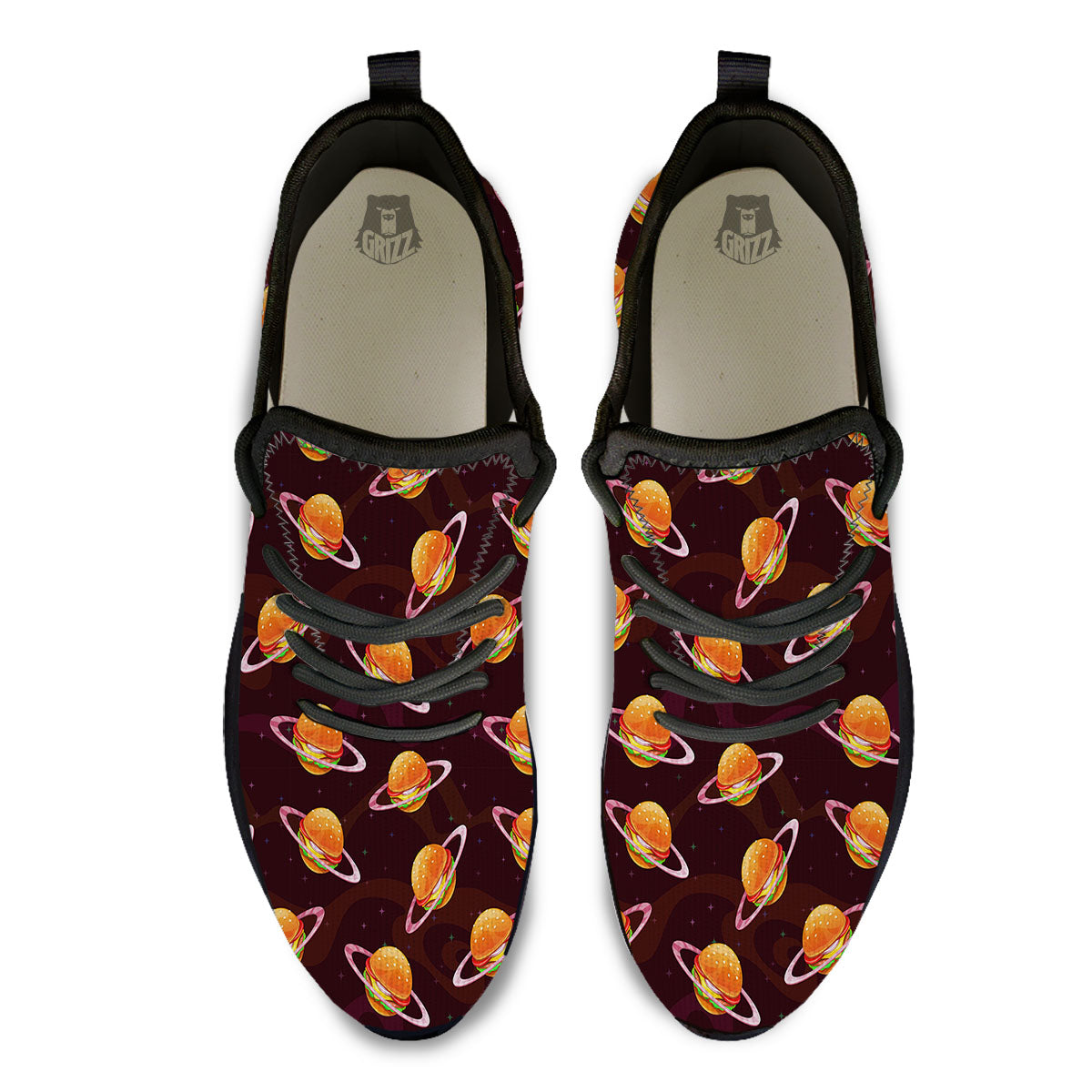 Hamburger Planet Print Pattern Black Athletic Shoes-grizzshop