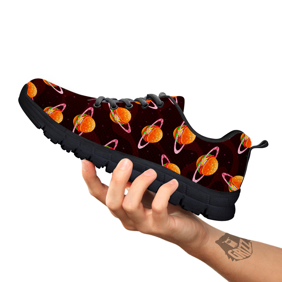 Hamburger Planet Print Pattern Black Sneaker-grizzshop