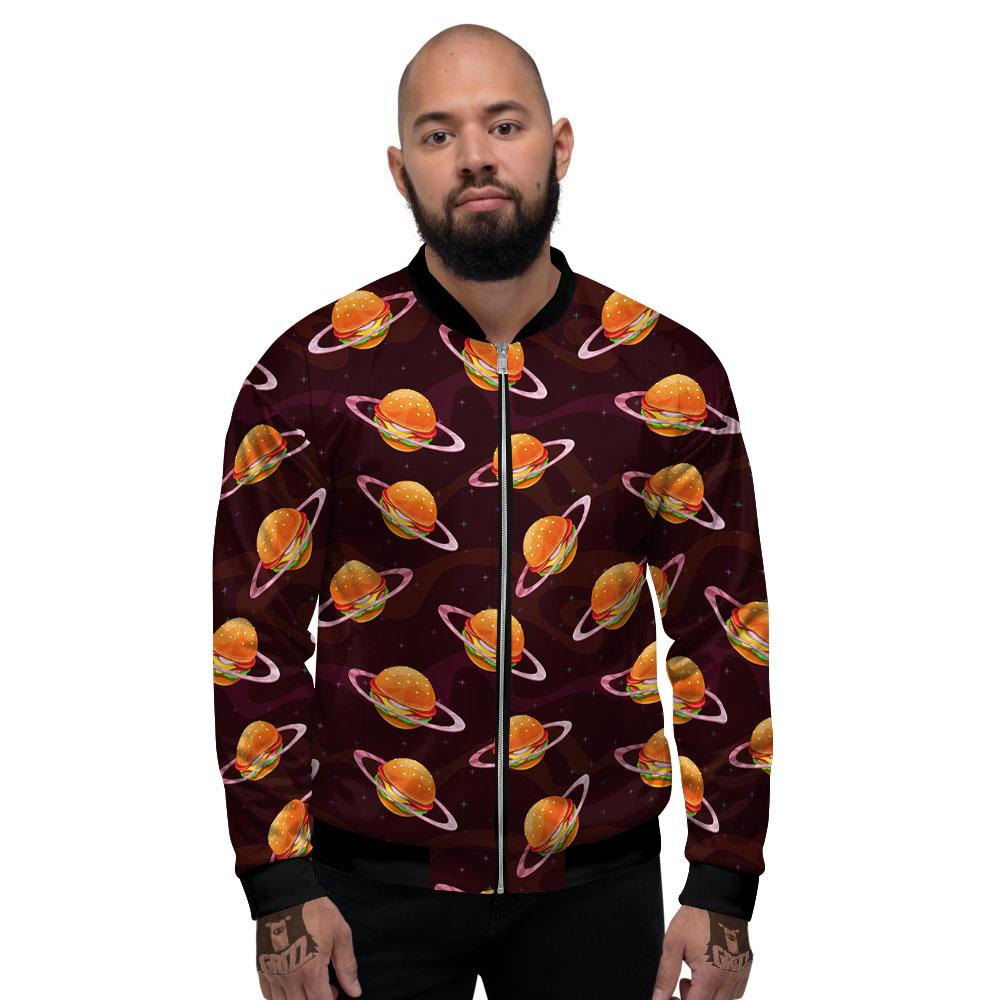 Hamburger Planet Print Pattern Men's Bomber Jacket-grizzshop