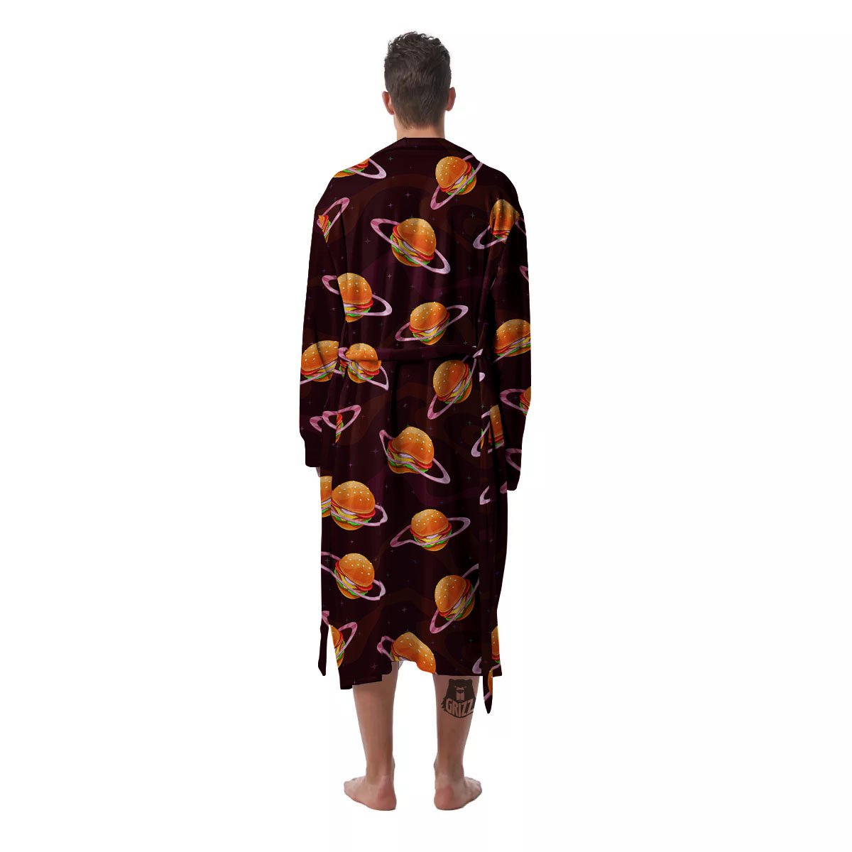 Hamburger Planet Print Pattern Men's Robe-grizzshop
