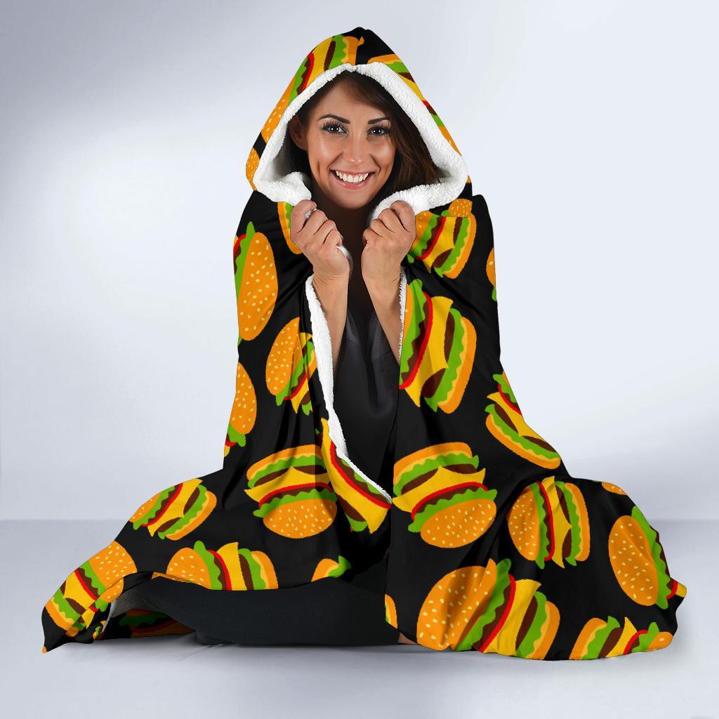 Hamburger Print Pattern Hooded Blanket-grizzshop