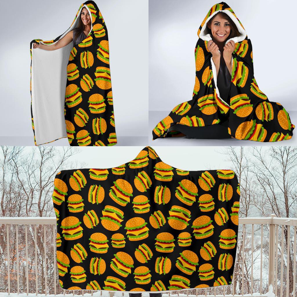Hamburger Print Pattern Hooded Blanket-grizzshop