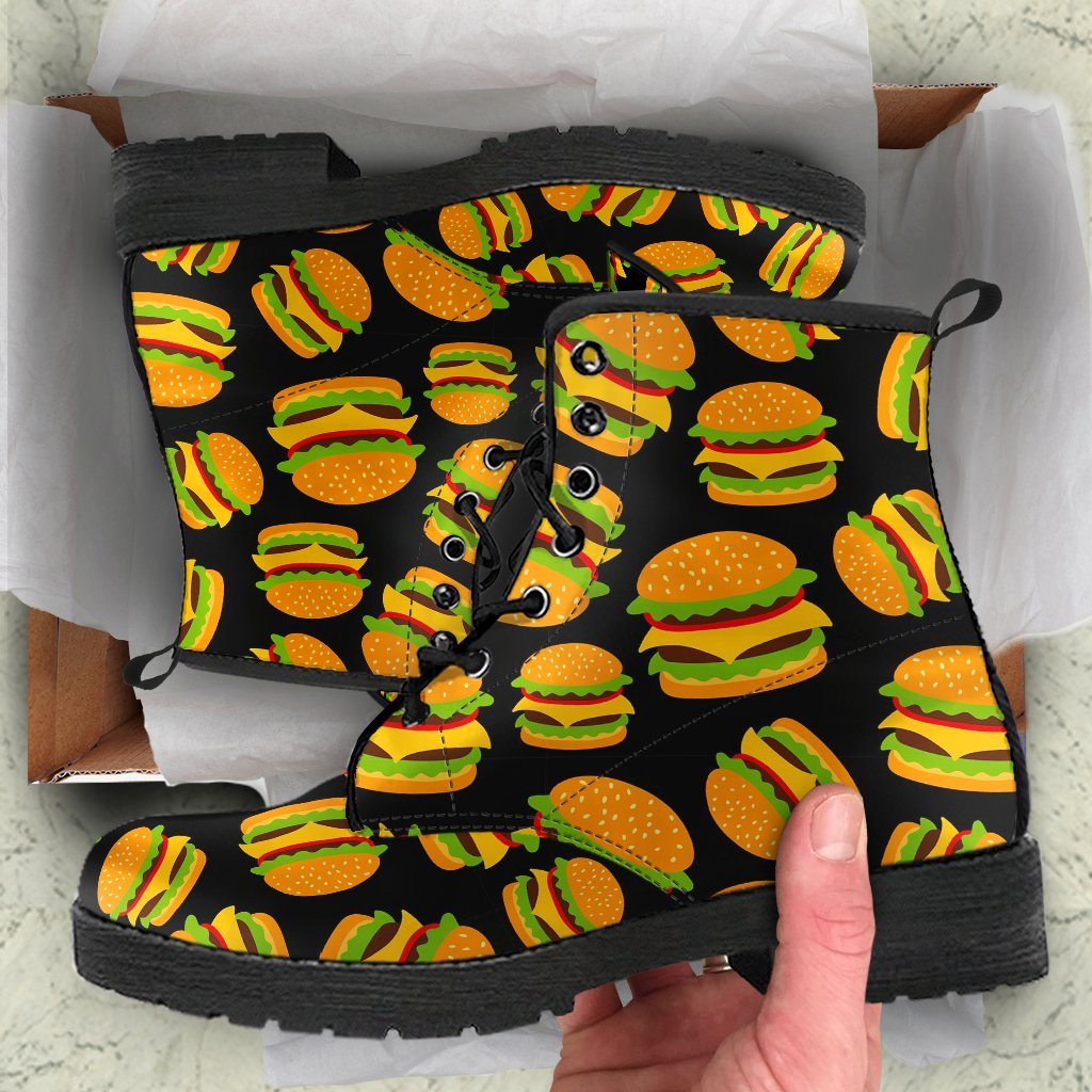 Hamburger Print Pattern Men Women Leather Boots-grizzshop