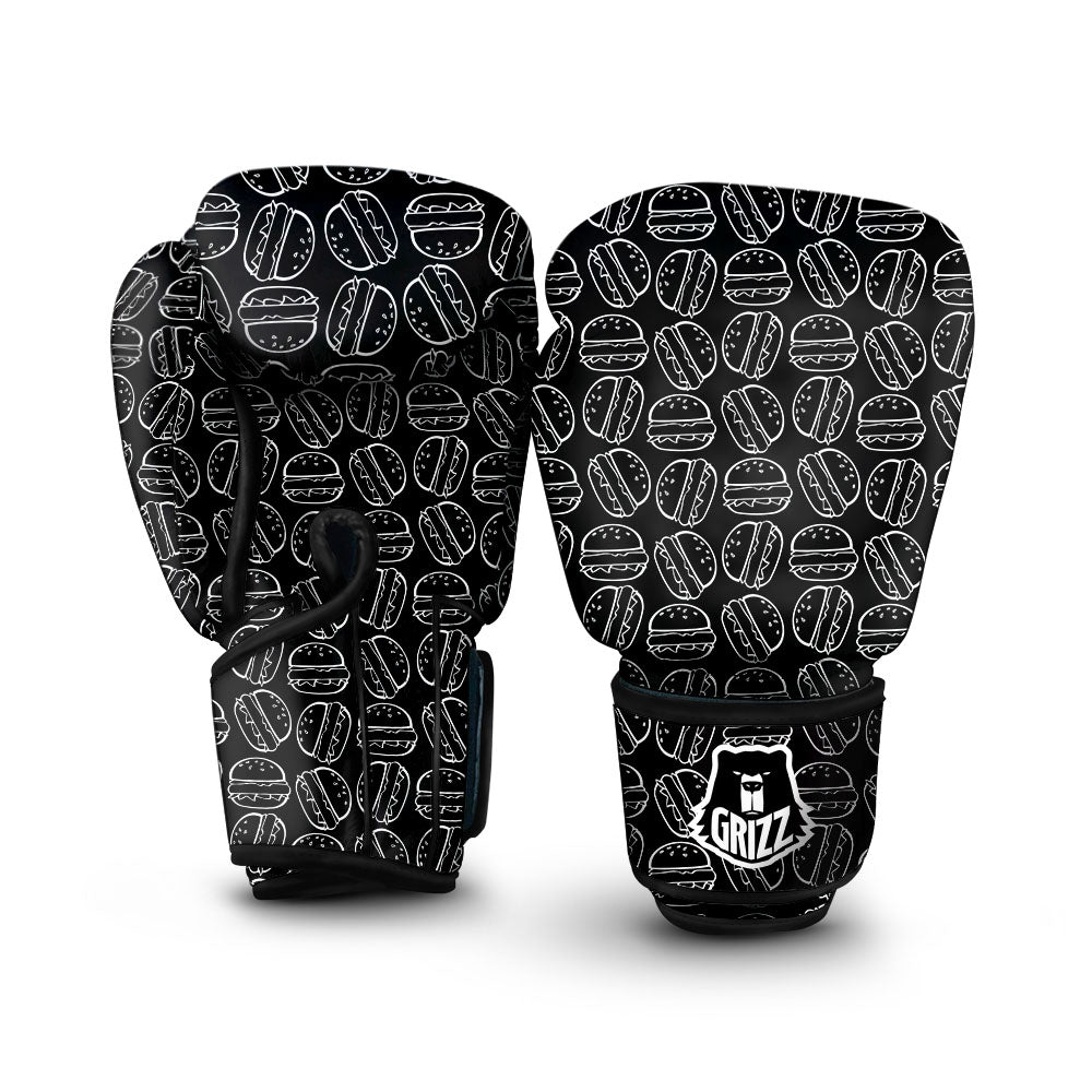 Hamburger White And Black Print Boxing Gloves-grizzshop