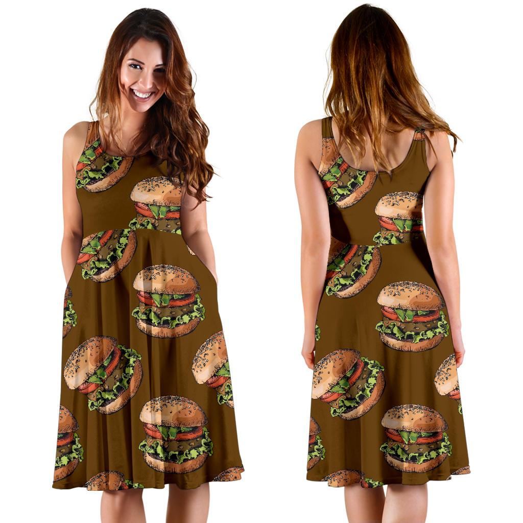 Hamburger Brown Pattern Print Dress-grizzshop