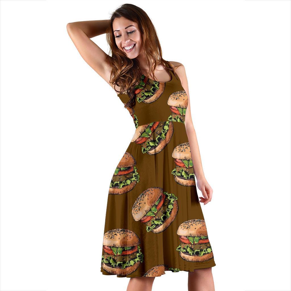 Hamburger Brown Pattern Print Dress-grizzshop