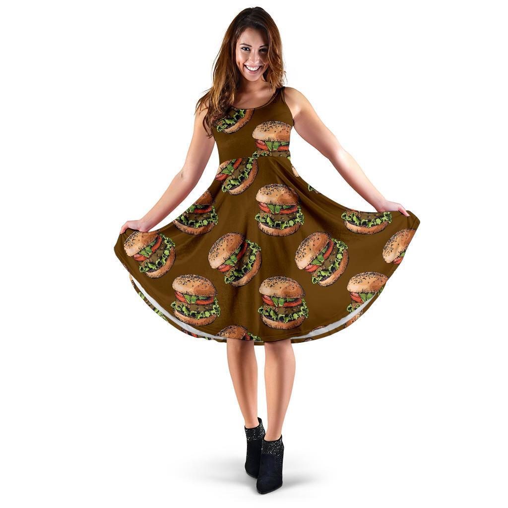 Hamburger Brown Pattern Print Dress-grizzshop