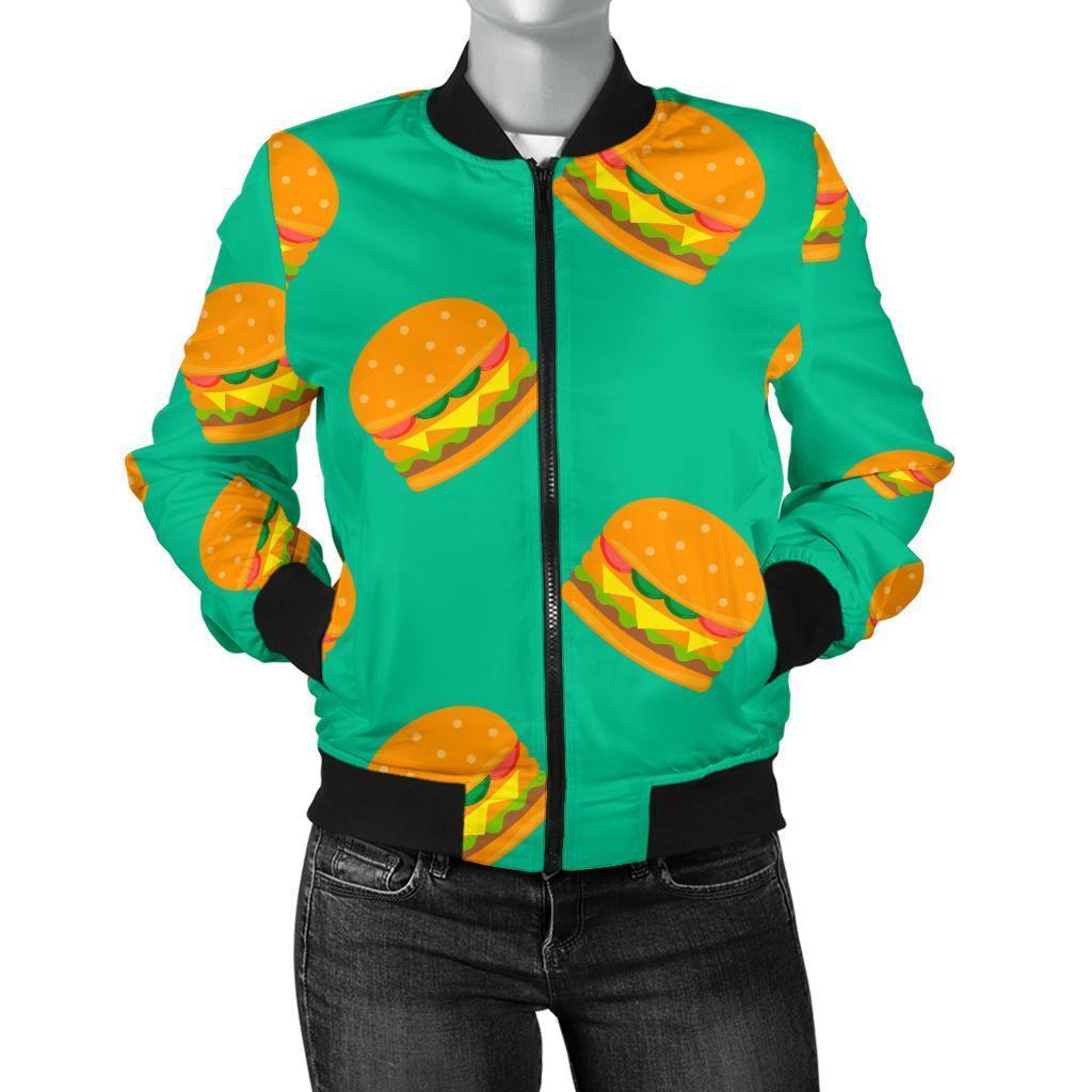 Hamburger Pastel Pattern Print Women Casual Bomber Jacket-grizzshop