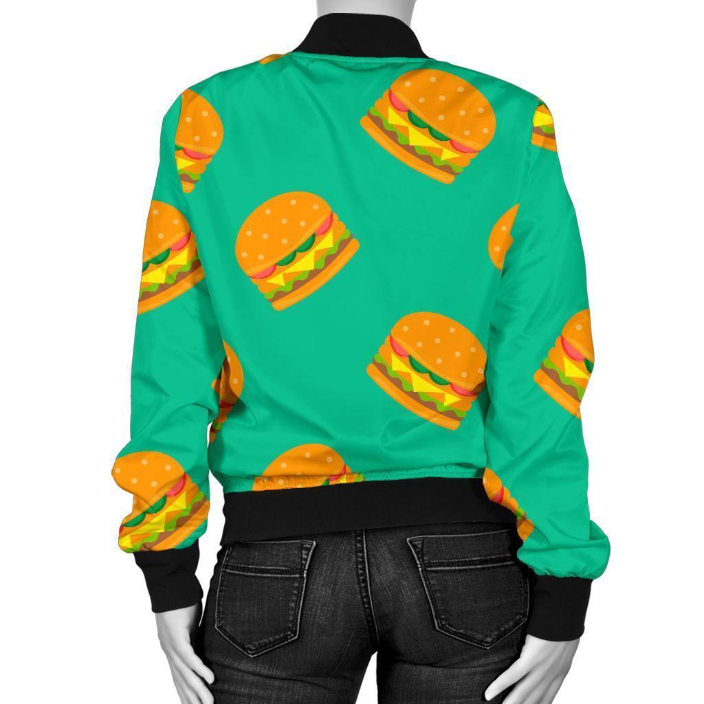 Hamburger Pastel Pattern Print Women Casual Bomber Jacket-grizzshop