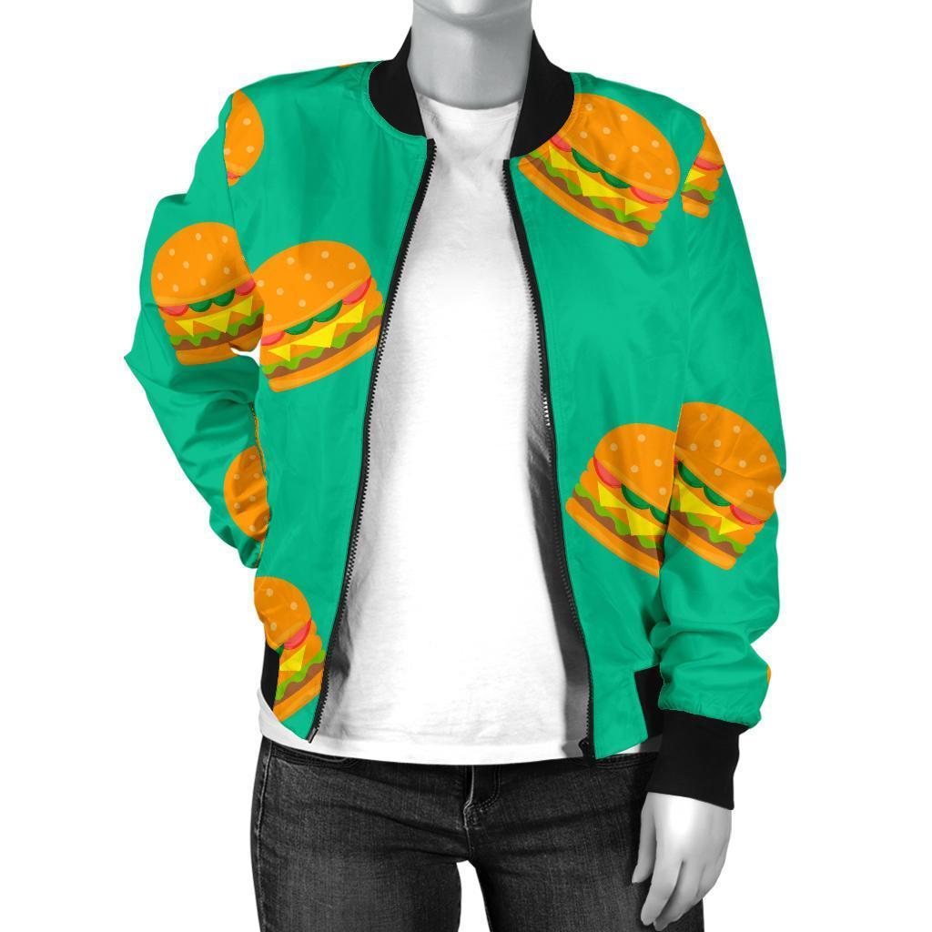 Hamburger Pastel Pattern Print Women Casual Bomber Jacket-grizzshop