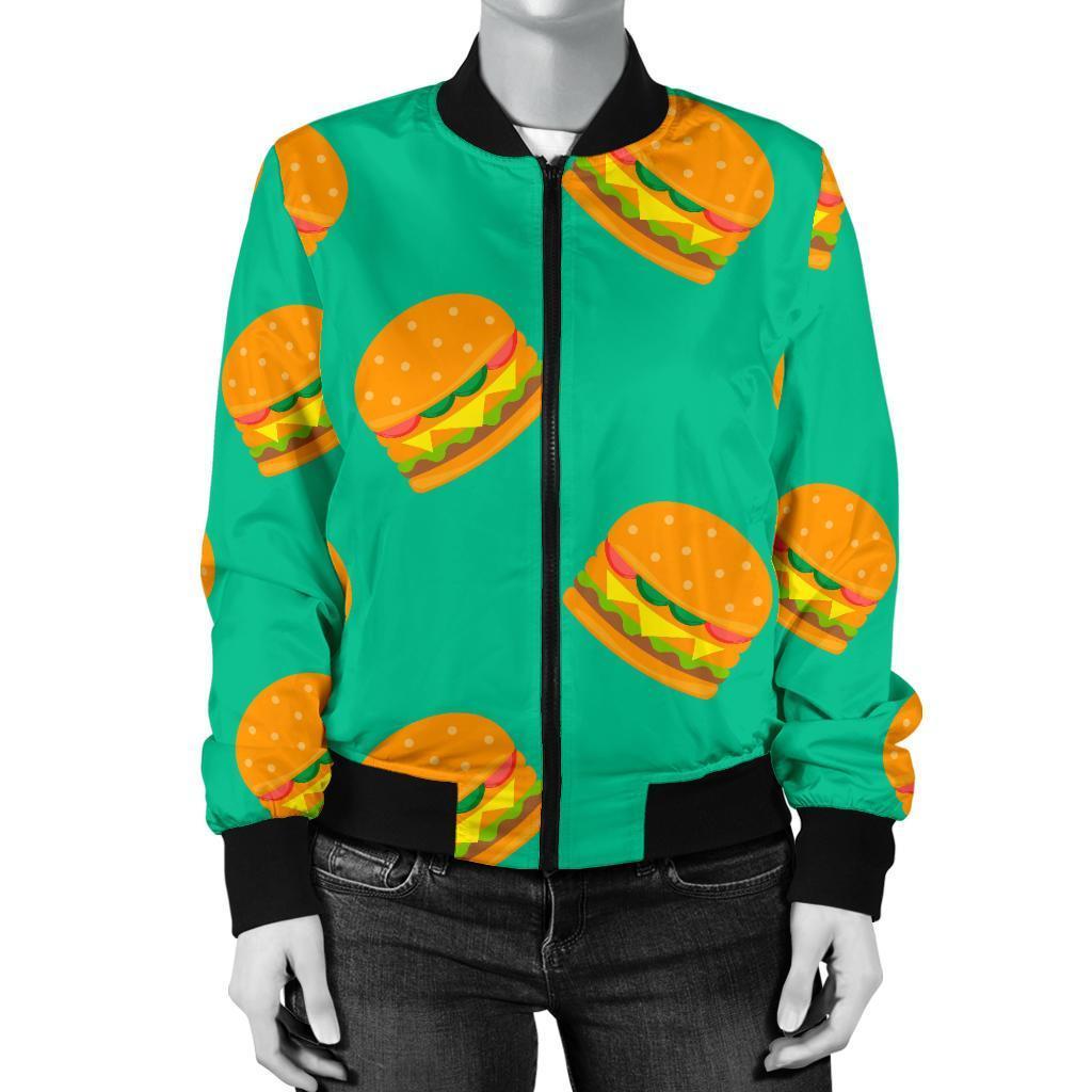 Hamburger Pastel Pattern Print Women Casual Bomber Jacket-grizzshop
