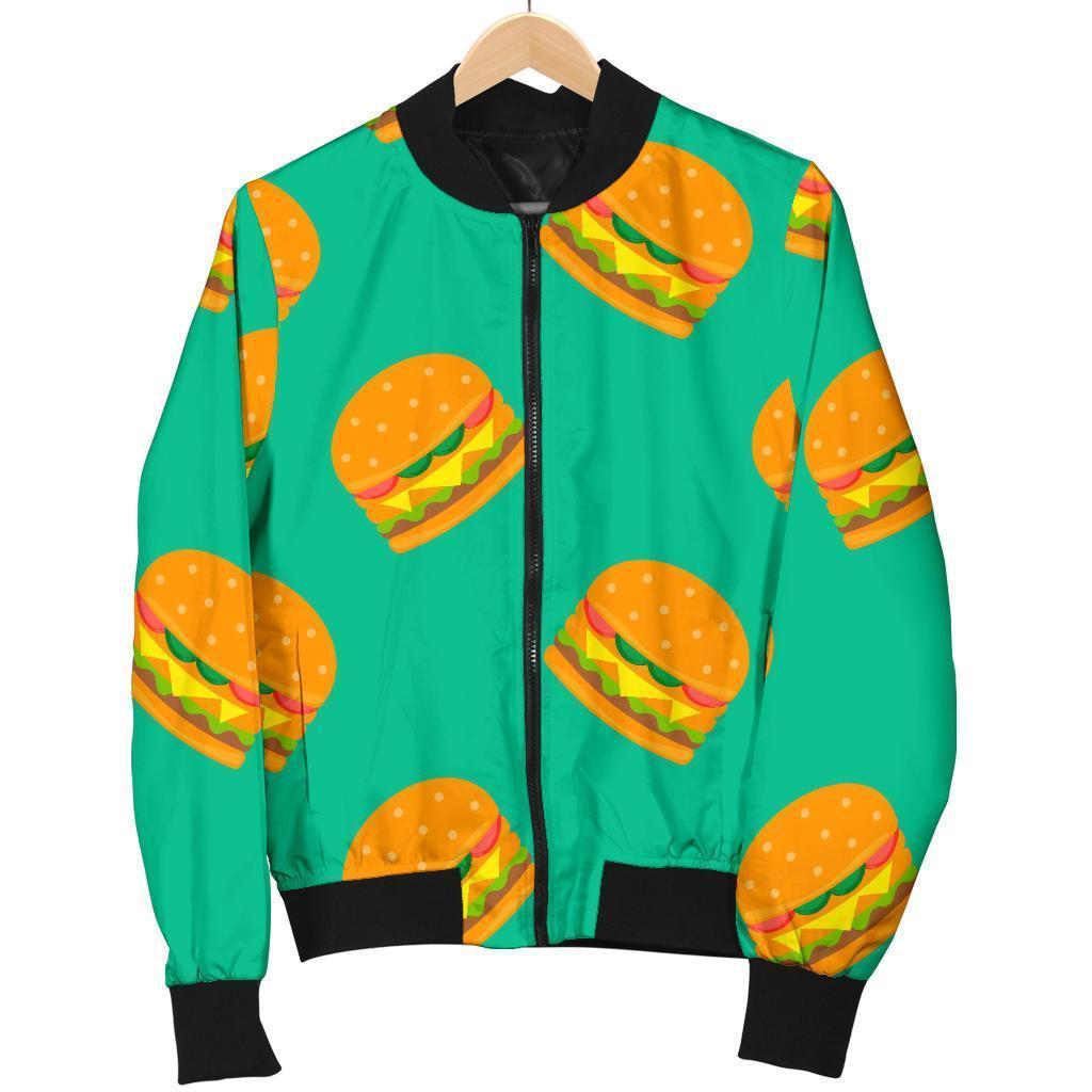Hamburger Pastel Pattern Print Women Casual Bomber Jacket-grizzshop