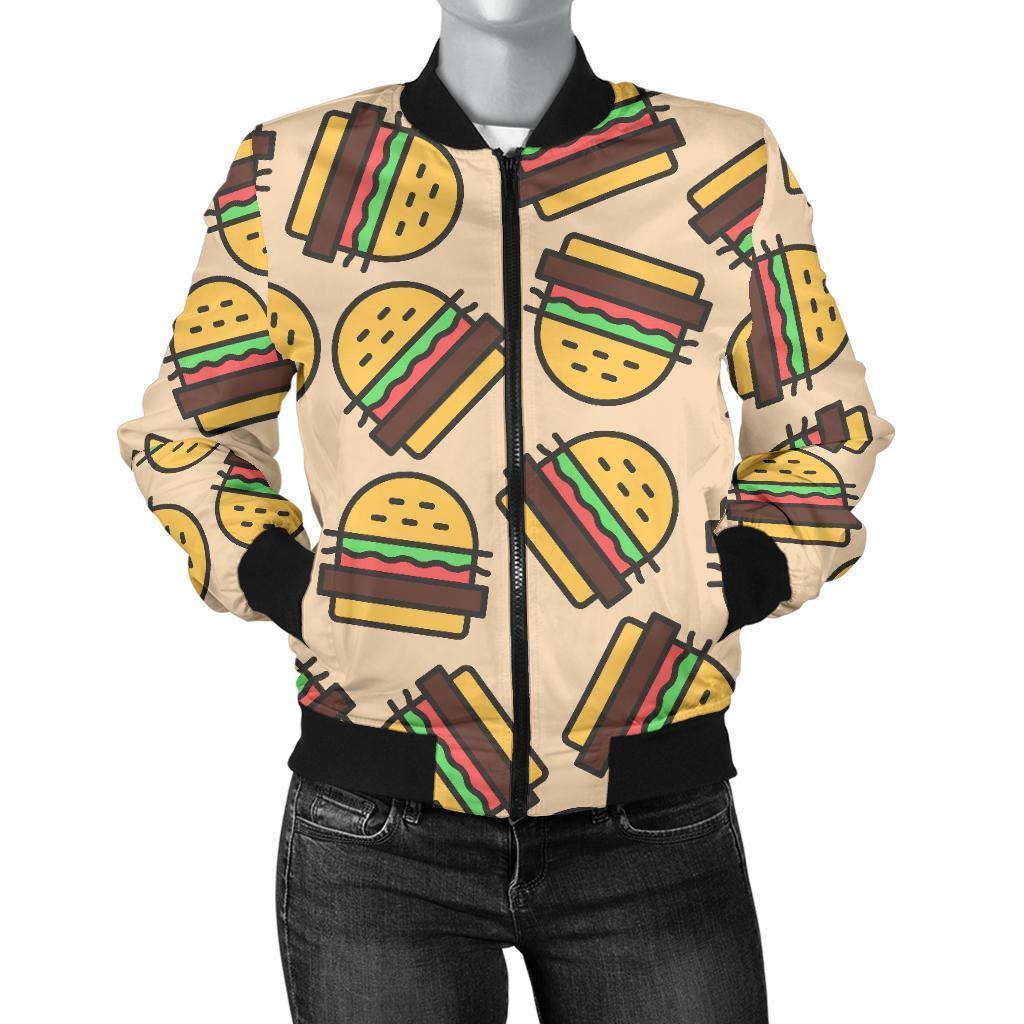 Hamburger Pattern Print Women Casual Bomber Jacket-grizzshop
