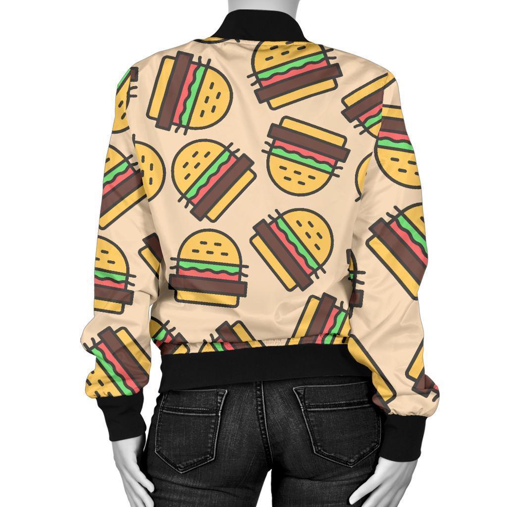 Hamburger Pattern Print Women Casual Bomber Jacket-grizzshop
