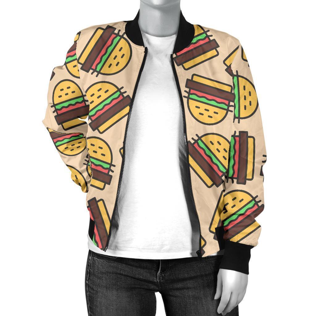 Hamburger Pattern Print Women Casual Bomber Jacket-grizzshop