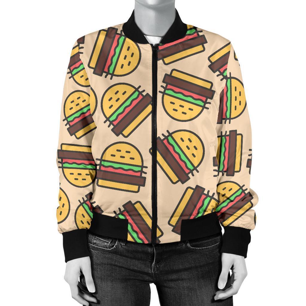 Hamburger Pattern Print Women Casual Bomber Jacket-grizzshop