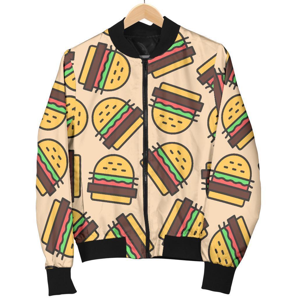 Hamburger Pattern Print Women Casual Bomber Jacket-grizzshop