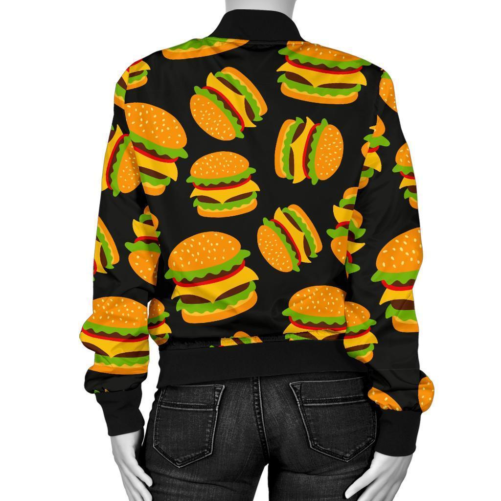 Hamburger Print Pattern Women Casual Bomber Jacket-grizzshop