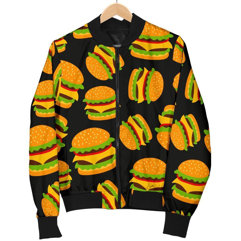Hamburger Print Pattern Women Casual Bomber Jacket-grizzshop